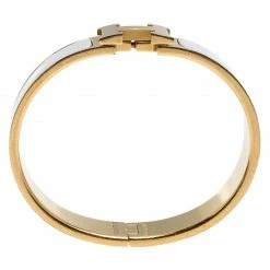 Hermes White Enamel Gold Plated Clic Clac H Bracelet PM For Women 12 Hermes White Enamel Gold Plated Clic Clac H Bracelet PM For Women -Deals Hermes Store luxury women hermes used accessories p245269 005