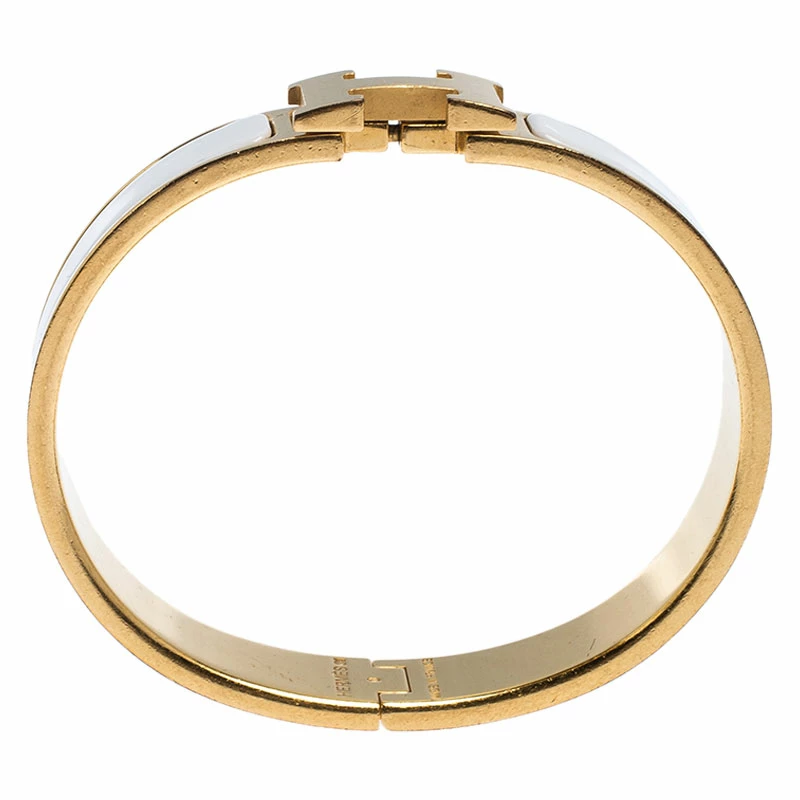 Hermes White Enamel Gold Plated Clic Clac H Bracelet PM For Women 6 Hermes White Enamel Gold Plated Clic Clac H Bracelet PM For Women - Image 4