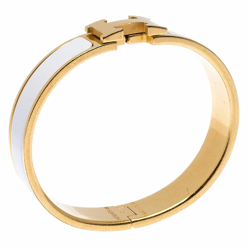 Hermes White Enamel Gold Plated Clic Clac H Bracelet PM For Women 4 Hermes White Enamel Gold Plated Clic Clac H Bracelet PM For Women - Image 2