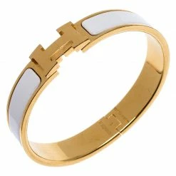 Hermes White Enamel Gold Plated Clic Clac H Bracelet PM For Women 11 Hermes White Enamel Gold Plated Clic Clac H Bracelet PM For Women -Deals Hermes Store luxury women hermes used accessories p245269 007