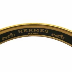 Hermes Narrow Black Gold Printed Enamel Bracelet For Women -Deals Hermes Store luxury women hermes used accessories p24530 005