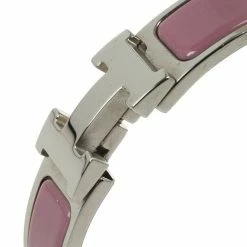Hermes Clic-Clac H Pink Enamel Palladium Plated Bracelet PM For Women -Deals Hermes Store luxury women hermes used accessories p24668 004
