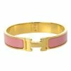 Hermes Clic-Clac H Pink Enamel Gold Plated Bracelet PM For Women