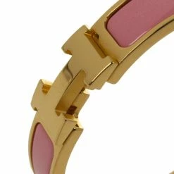 Hermes Clic-Clac H Pink Enamel Gold Plated Bracelet PM For Women -Deals Hermes Store luxury women hermes used accessories p24669 004