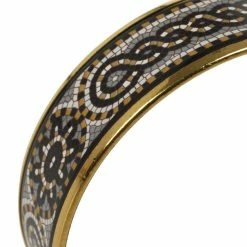 Hermes Mosaic Printed Enamel Gold Plated Wide Bracelet For Women -Deals Hermes Store luxury women hermes used accessories p24672 004