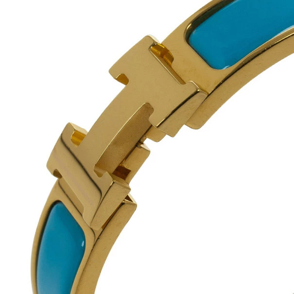 Hermes Clic-Clac H Indian Blue Enameld Gold Plated Bracelet PM For Women 6 Hermes Clic-Clac H Indian Blue Enameld Gold Plated Bracelet PM For Women - Image 4