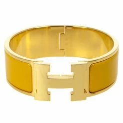 Hermes Clic-Clac H Soleil Yellow Enameld Gold Plated Bracelet For Women