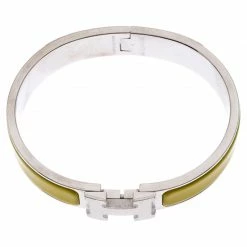 Hermes Clic Clac H Yellow Enamel Palladium Plated Narrow Bracelet PM For Women -Deals Hermes Store luxury women hermes used accessories p247742 002