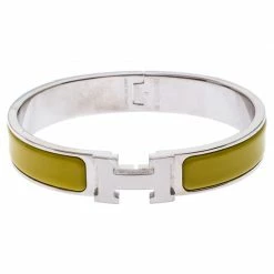 Hermes Clic Clac H Yellow Enamel Palladium Plated Narrow Bracelet PM For Women