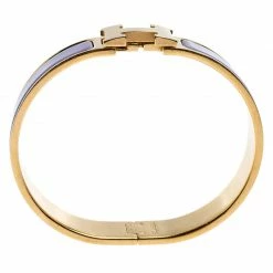 Hermes Clic H Purple Rose Cendré Enamel Gold Plated Bracelet GM For Women -Deals Hermes Store luxury women hermes used accessories p248153 004