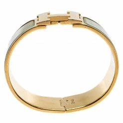 Hermes Clic Clac H Green Enamel Gold Plated Wide Bracelet GM For Women -Deals Hermes Store luxury women hermes used accessories p251334 003