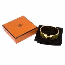 Hermes Clic Clac H Green Enamel Gold Plated Wide Bracelet GM For Women -Deals Hermes Store luxury women hermes used accessories p251334 007