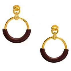 Hermes Hermès Gold Plated Barenia Leather Loop Earrings For Women -Deals Hermes Store luxury women hermes used accessories p251456 001