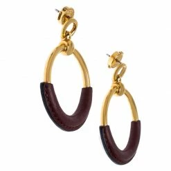 Hermes Hermès Gold Plated Barenia Leather Loop Earrings For Women -Deals Hermes Store luxury women hermes used accessories p251456 004