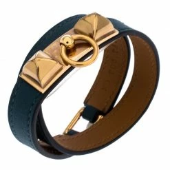 Hermes Teal Green Leather Rivale Double Tour Bracelet S For Women -Deals Hermes Store luxury women hermes used accessories p252367 001