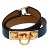Hermes Teal Green Leather Rivale Double Tour Bracelet S For Women