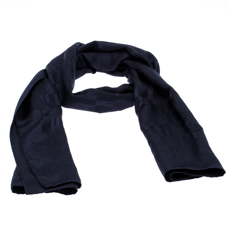 Hermes Navy Blue Faconnee Grand H Silk Scarf For Women 6 Hermes Navy Blue Faconnee Grand H Silk Scarf For Women - Image 4