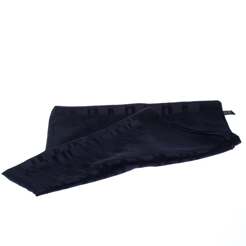 Hermes Navy Blue Faconnee Grand H Silk Scarf For Women 4 Hermes Navy Blue Faconnee Grand H Silk Scarf For Women - Image 2