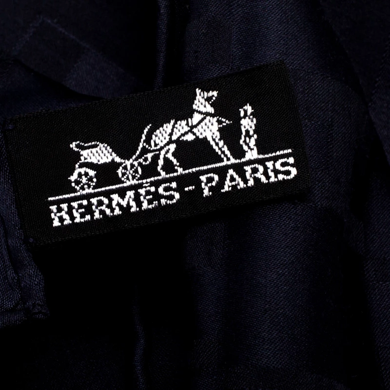 Hermes Navy Blue Faconnee Grand H Silk Scarf For Women 7 Hermes Navy Blue Faconnee Grand H Silk Scarf For Women - Image 5