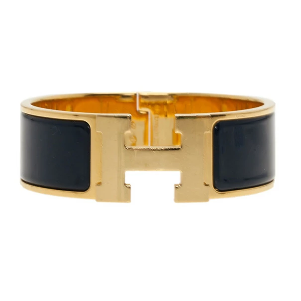 Hermes Clic Clac H Wide Gold-Plated Blue Enamel Bracelet PM For Women 6 Hermes Clic Clac H Wide Gold-Plated Blue Enamel Bracelet PM For Women - Image 4
