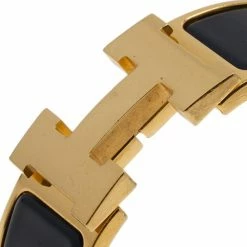 Hermes Clic Clac H Wide Gold-Plated Blue Enamel Bracelet PM For Women 12 Hermes Clic Clac H Wide Gold-Plated Blue Enamel Bracelet PM For Women -Deals Hermes Store luxury women hermes used accessories p2557 005