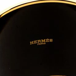 Hermes Monochrome Printed Enamel Gold Plated Extra Wide Bangle Bracelet For Women -Deals Hermes Store luxury women hermes used accessories p255893 005