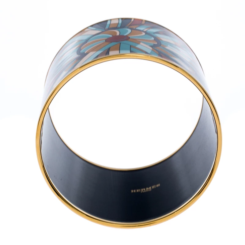 Hermes Multicolor Printed Enamel Gold Plated Extra Wide Bangle Bracelet For Women 6 Hermes Multicolor Printed Enamel Gold Plated Extra Wide Bangle Bracelet For Women - Image 4