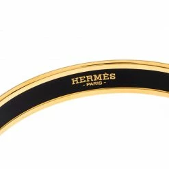 Hermes Caleche Yellow Enamel Gold Plated Narrow Bangle Bracelet For Women -Deals Hermes Store luxury women hermes used accessories p257124 004