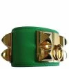 Hermes Hermès Collier De Chien Calfskin Green Leather Gold Plated Bracelet For Women -Deals Hermes Store luxury women hermes used accessories p257578 002