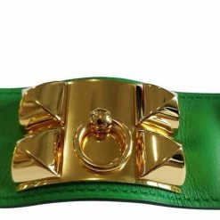 Hermes Hermès Collier De Chien Calfskin Green Leather Gold Plated Bracelet For Women -Deals Hermes Store luxury women hermes used accessories p257578 012