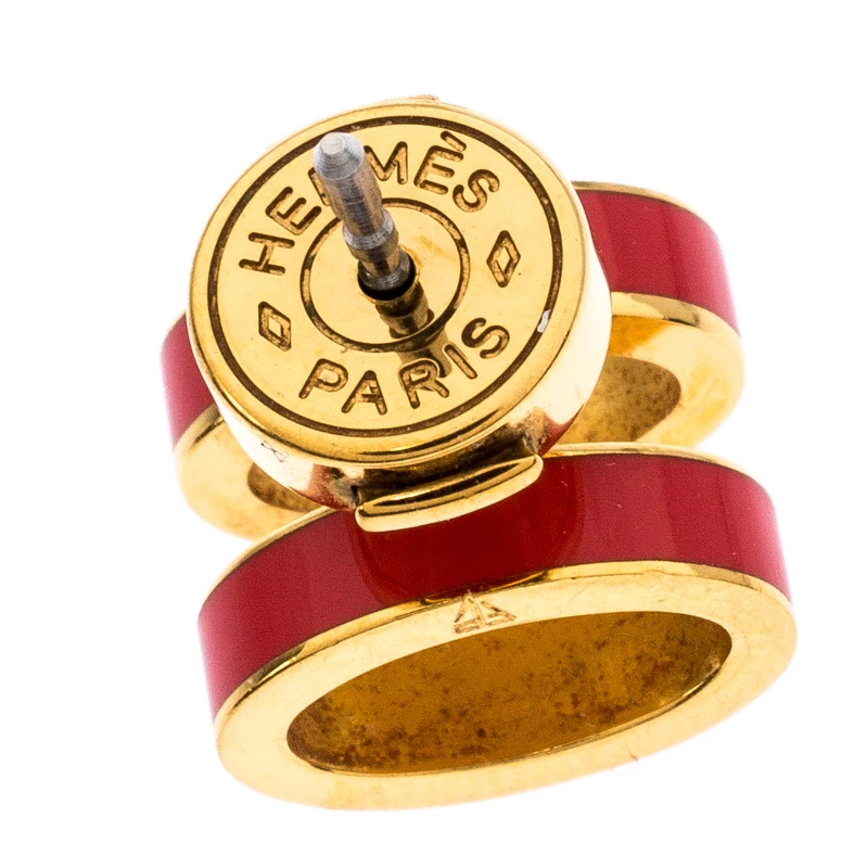 Hermes Pop H Pink Lacquered Gold Plated Stud Earrings For Women 7 Hermes Pop H Pink Lacquered Gold Plated Stud Earrings For Women - Image 5