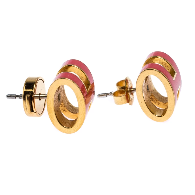 Hermes Pop H Pink Lacquered Gold Plated Stud Earrings For Women 4 Hermes Pop H Pink Lacquered Gold Plated Stud Earrings For Women - Image 2