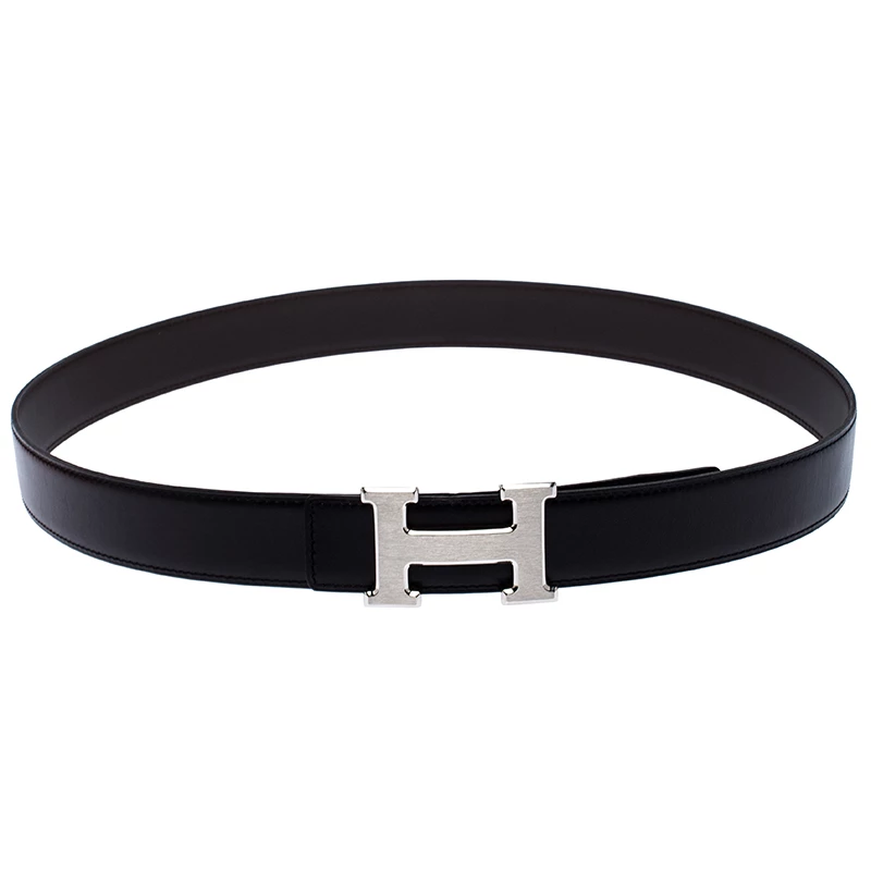 Hermes Black/Brown Leather Palladium Hardware H Logo Reversible Belt 95cm For Women 3 Hermes Black/Brown Leather Palladium Hardware H Logo Reversible Belt 95cm For Women