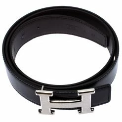 Hermes Black/Brown Leather Palladium Hardware H Logo Reversible Belt 95cm For Women 11 Hermes Black/Brown Leather Palladium Hardware H Logo Reversible Belt 95cm For Women -Deals Hermes Store luxury women hermes used accessories p258269 004