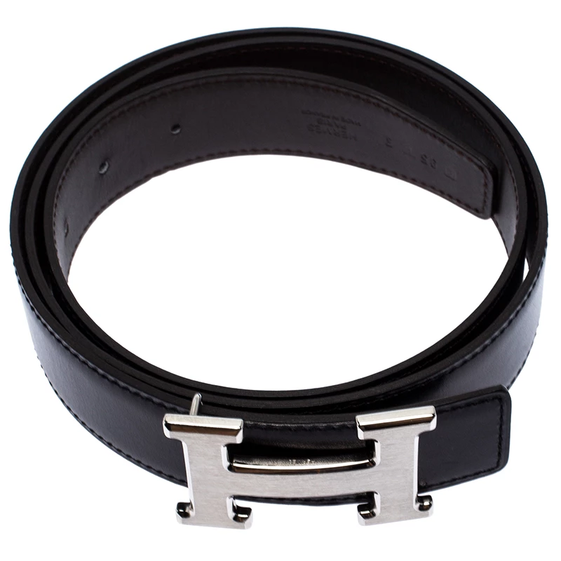 Hermes Black/Brown Leather Palladium Hardware H Logo Reversible Belt 95cm For Women 5 Hermes Black/Brown Leather Palladium Hardware H Logo Reversible Belt 95cm For Women - Image 3