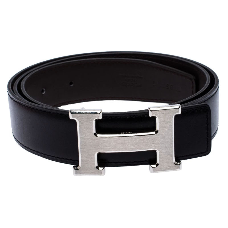 Hermes Black/Brown Leather Palladium Hardware H Logo Reversible Belt 95cm For Women 4 Hermes Black/Brown Leather Palladium Hardware H Logo Reversible Belt 95cm For Women - Image 2