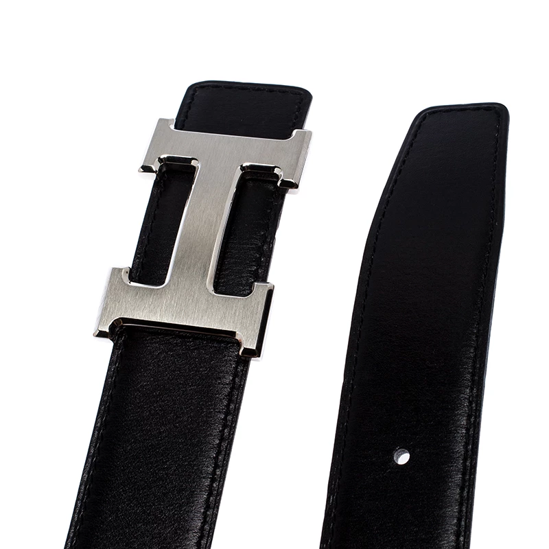 Hermes Black/Brown Leather Palladium Hardware H Logo Reversible Belt 95cm For Women 6 Hermes Black/Brown Leather Palladium Hardware H Logo Reversible Belt 95cm For Women - Image 4