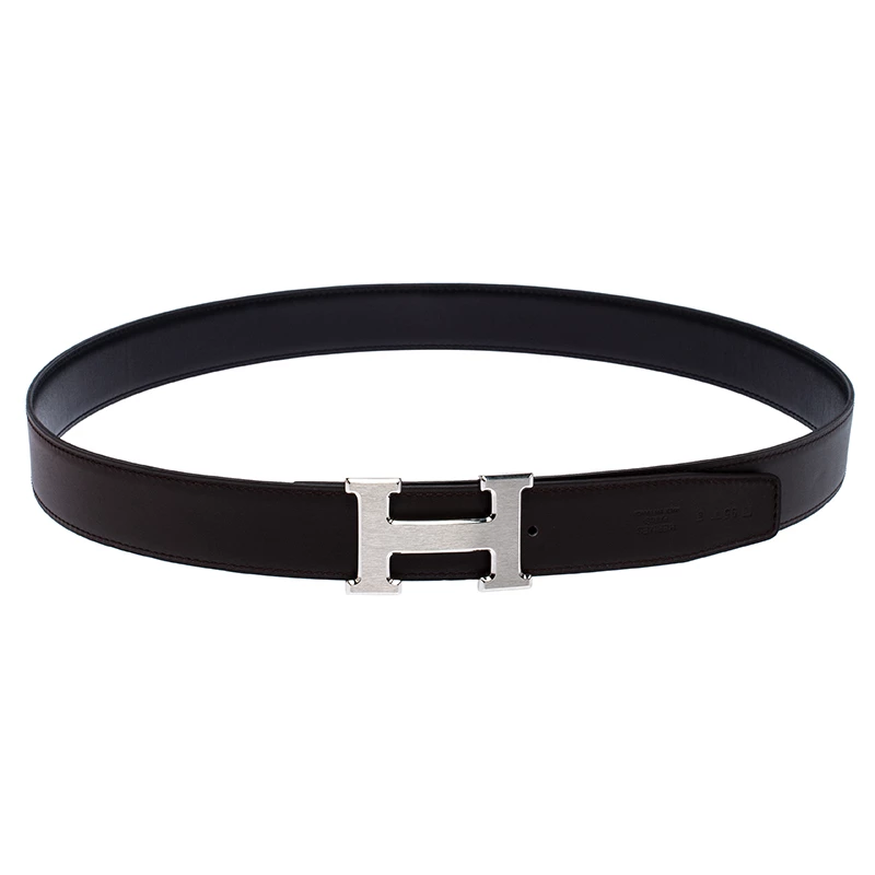 Hermes Black/Brown Leather Palladium Hardware H Logo Reversible Belt 95cm For Women 7 Hermes Black/Brown Leather Palladium Hardware H Logo Reversible Belt 95cm For Women - Image 5