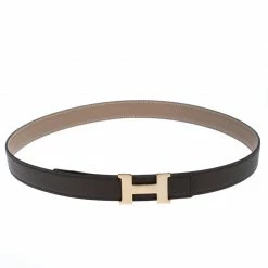 Hermes Grey Leather H Logo Constance Reversible Belt 85 CM For Women