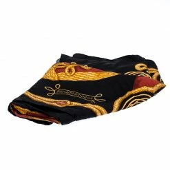 Hermes Hermès Black And Gold Brandebourgs Silk Twill Scarf For Women -Deals Hermes Store luxury women hermes used accessories p262205 003