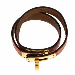 Hermes Kelly Double Tour Orange Leather Gold Plated Wrap Bracelet S For Women -Deals Hermes Store luxury women hermes used accessories p264019 007