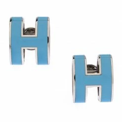 Hermes Pop H Blue Lacquered Palladium Plated Stud Earrings For Women -Deals Hermes Store luxury women hermes used accessories p264124 001