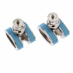 Hermes Pop H Blue Lacquered Palladium Plated Stud Earrings For Women -Deals Hermes Store luxury women hermes used accessories p264124 004