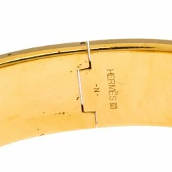Hermes Clic Clac H White Enamel Gold Plated Wide Bracelet GM For Women -Deals Hermes Store luxury women hermes used accessories p264213 005
