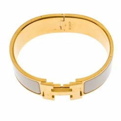 Hermes Clic Clac H White Enamel Gold Plated Wide Bracelet GM For Women -Deals Hermes Store luxury women hermes used accessories p264213 1579158274 008