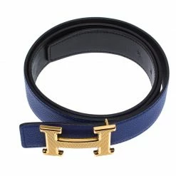 Hermes Black/Electric Blue Swift And Epsom Leather Guillochee Finish H Buckle Belt Size 85CM For Women -Deals Hermes Store luxury women hermes used accessories p264528 006