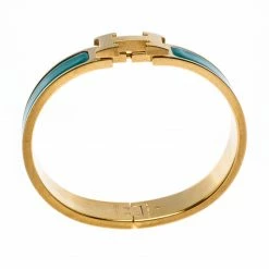 Hermes Hermès Clic H Malachite Green Enamel Gold Plated Narrow Bracelet PM For Women -Deals Hermes Store luxury women hermes used accessories p264886 003