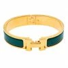Hermes Hermès Clic H Malachite Green Enamel Gold Plated Narrow Bracelet PM For Women -Deals Hermes Store luxury women hermes used accessories p264886 004
