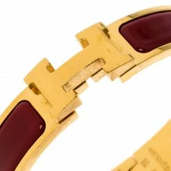 Hermes Hermès Clic H Rouge Red Enamel Gold Plated Narrow Bracelet PM For Women -Deals Hermes Store luxury women hermes used accessories p264896 001