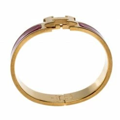 Hermes Hermès Clic H Rouge Red Enamel Gold Plated Narrow Bracelet PM For Women -Deals Hermes Store luxury women hermes used accessories p264896 003